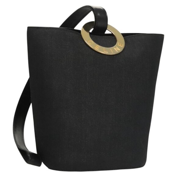 CELINE Shoulder Bag Canvas Black Gold Auth 121554 - Picture 1 of 16